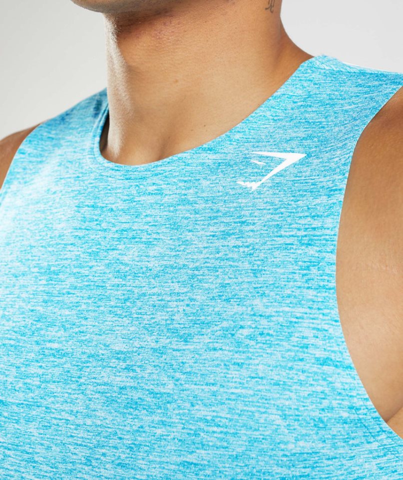 Men's Gymshark Arrival Slim Marl Tanks Turquoise | CA DN865A